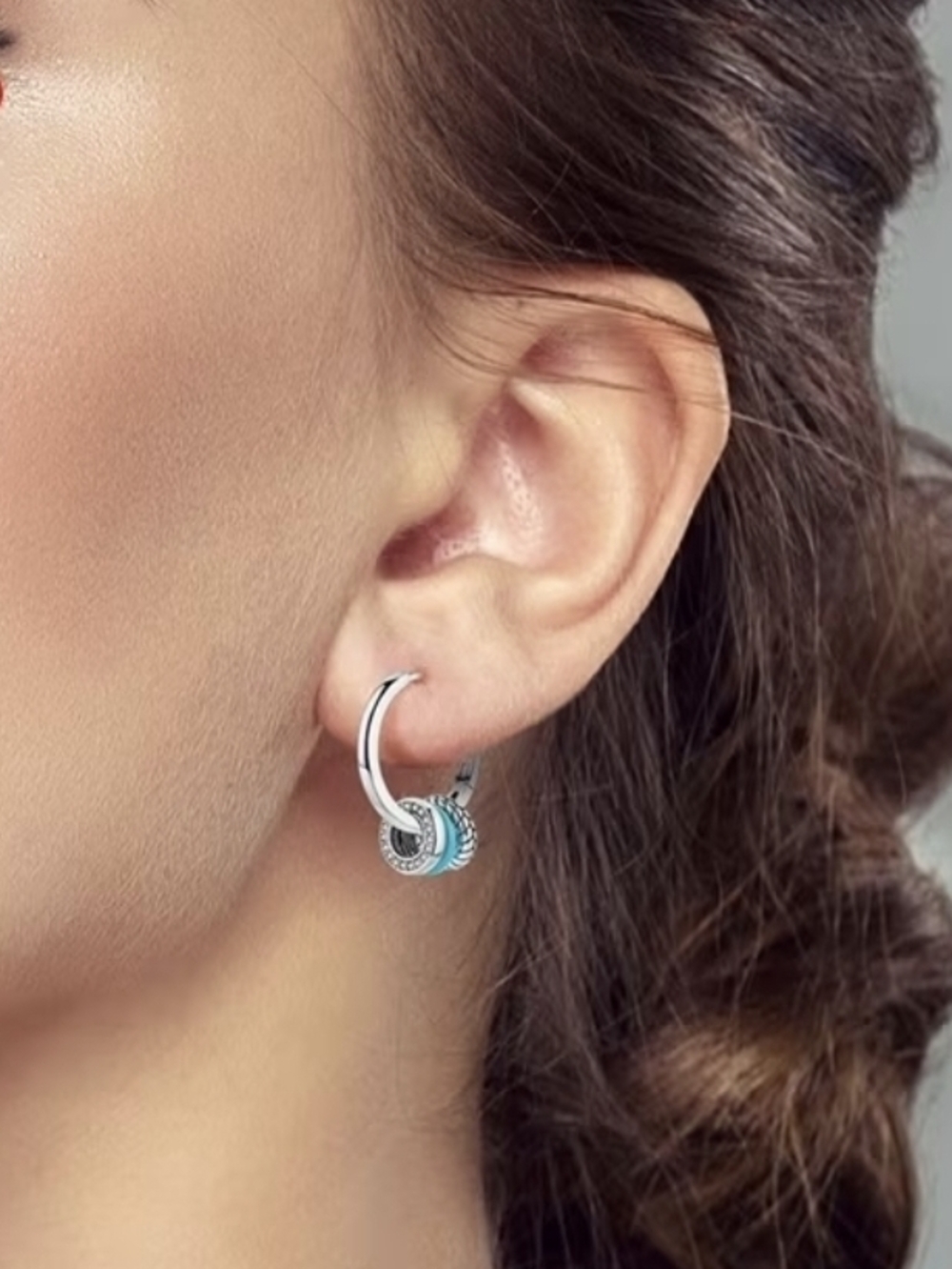 Silver Hoop Earrings with Turquoise Accent Charm - Women Jewelry